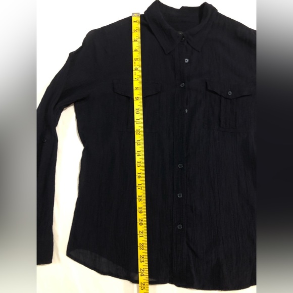 Talbots, nautical blue, gauzy button down with button back tab sleeves, 12 - Picture 9 of 12